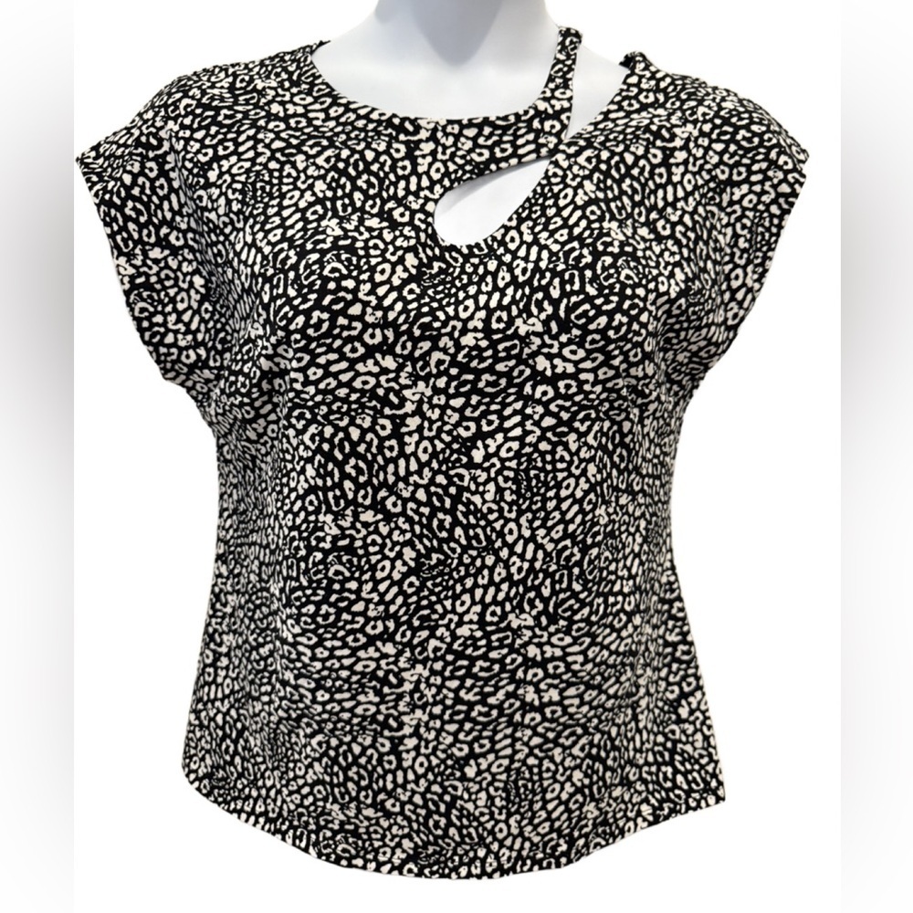 INC International Concepts Black and White Patterned Blouse, PL